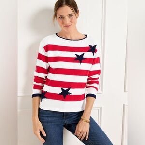 Talbots Boatneck Stars and Stripes Cotton Sweater Womens size S